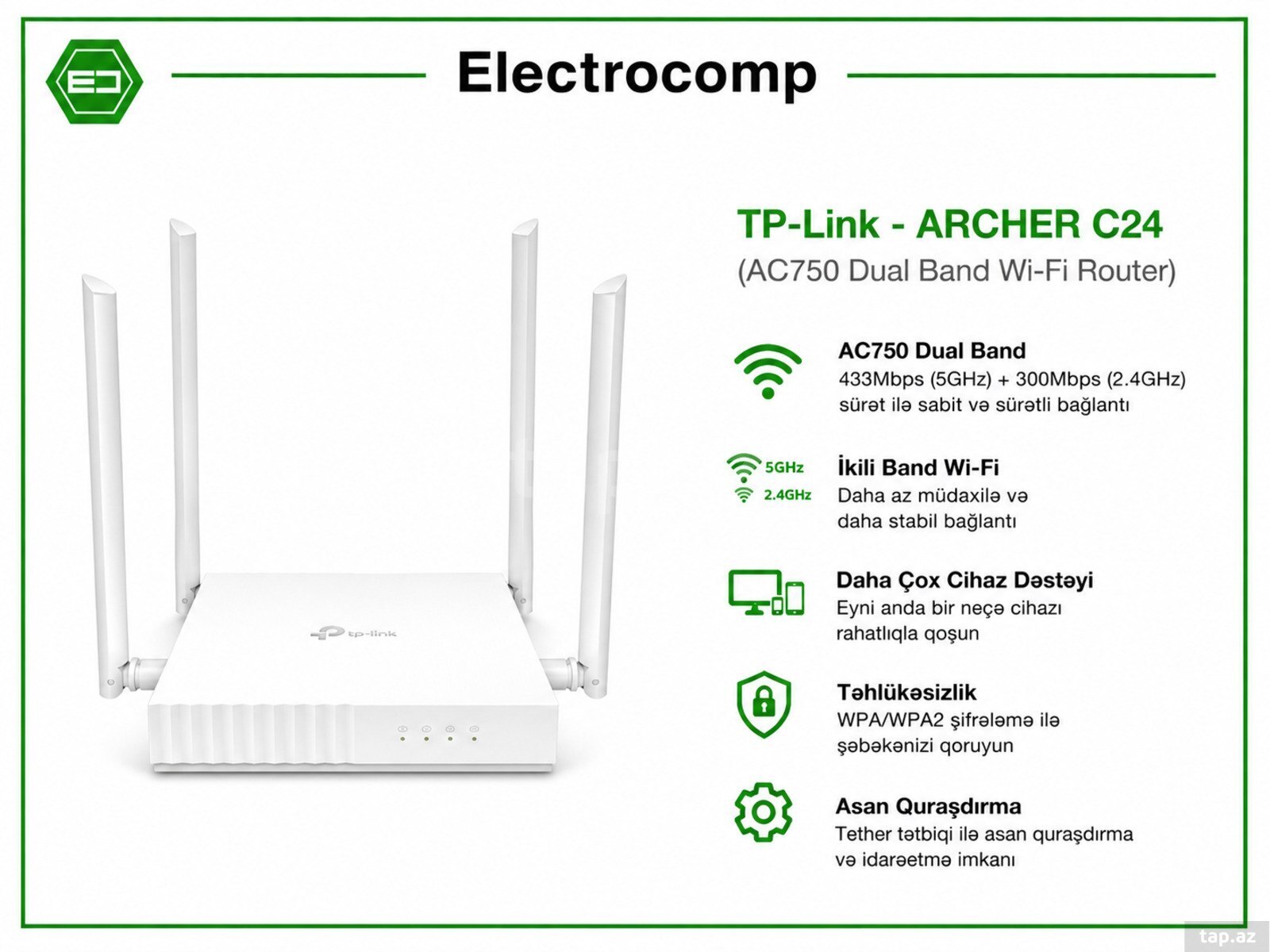 TP-Link Archer C24 AC750 Dual Band Wi-Fi Router