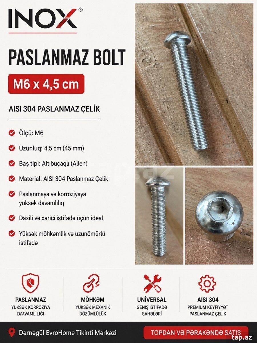 Paslanmaz polad bolt