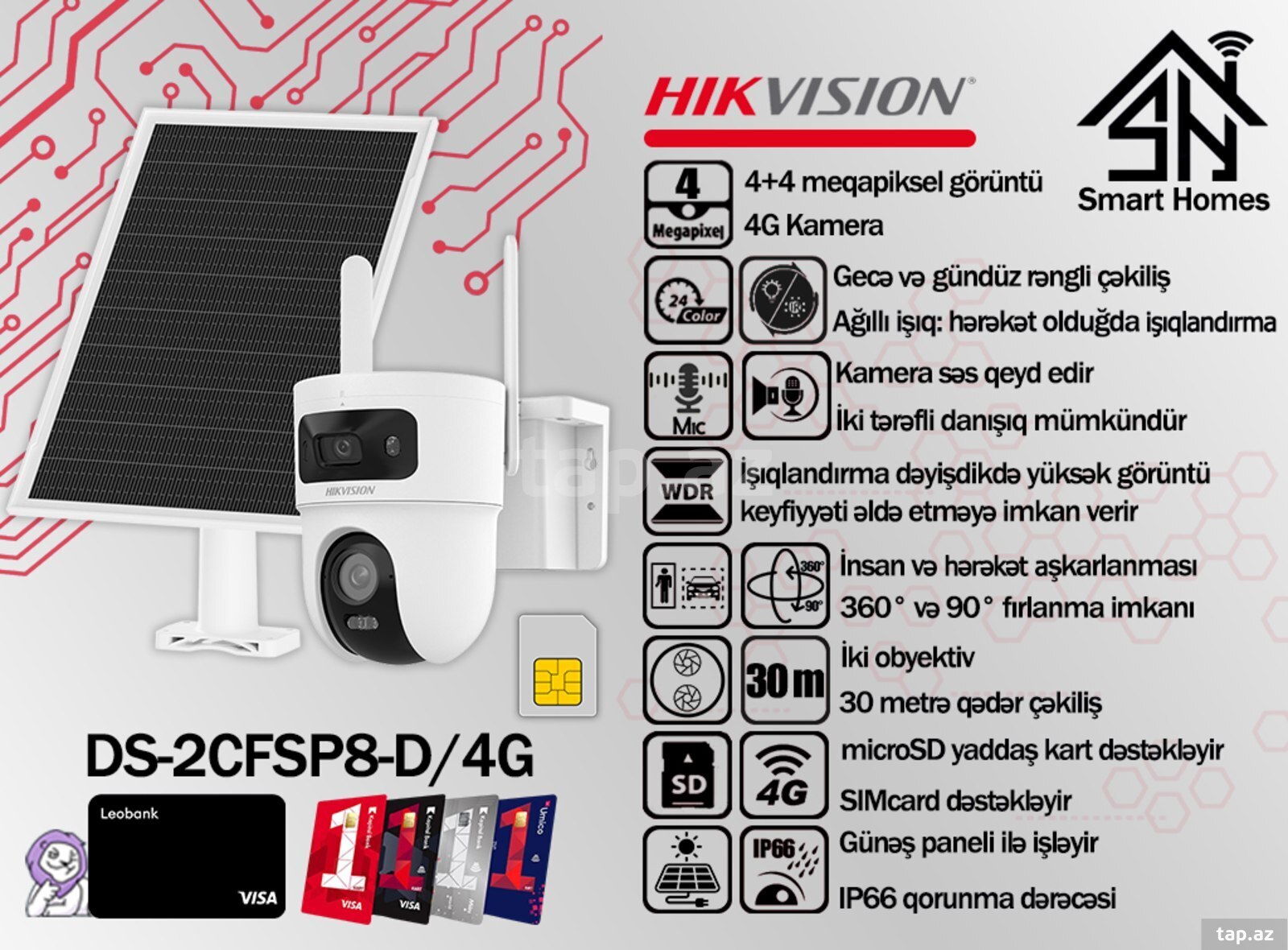 Hikvision iki linzalı fırlanan günəş panelli 4G kamera DS-2CFSP8-D/4G