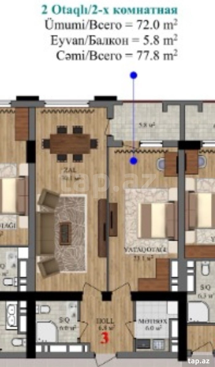2-otaqlı yeni tikili, Ceyhun Hacıbəyli küç. 22, 78 m² (10)