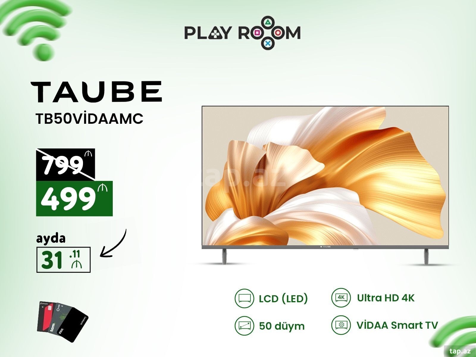 Televizor Taube 50 Smart TV (TB50VİDAAMC)