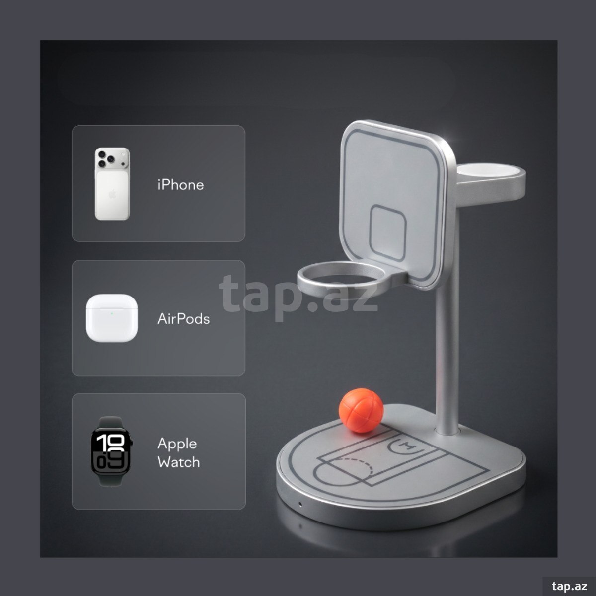 Apple üçün Magssory Basketball 3-ü-1-də Qi2 şarj stansiyası