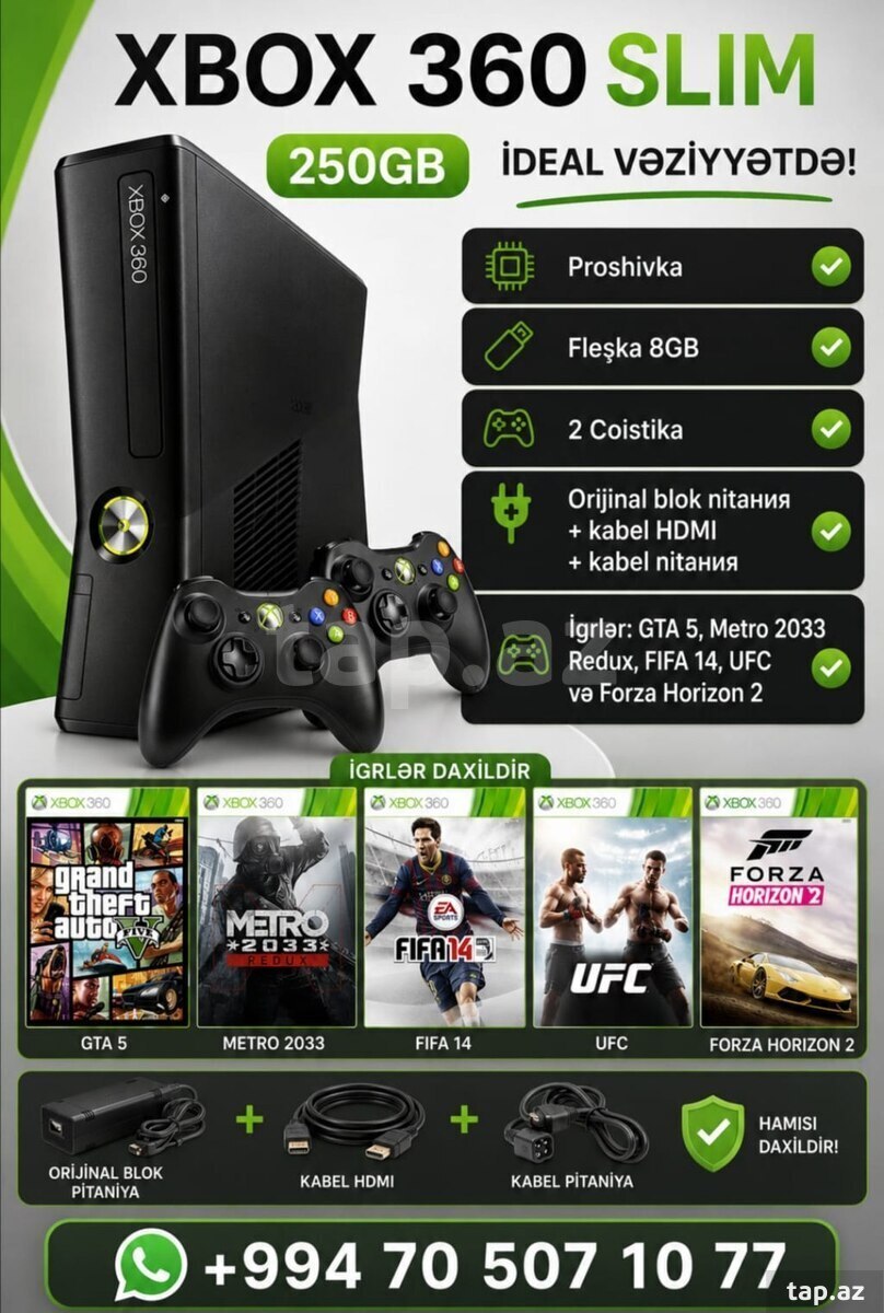 Xbox 360 Slim 250GB + 2 pult 