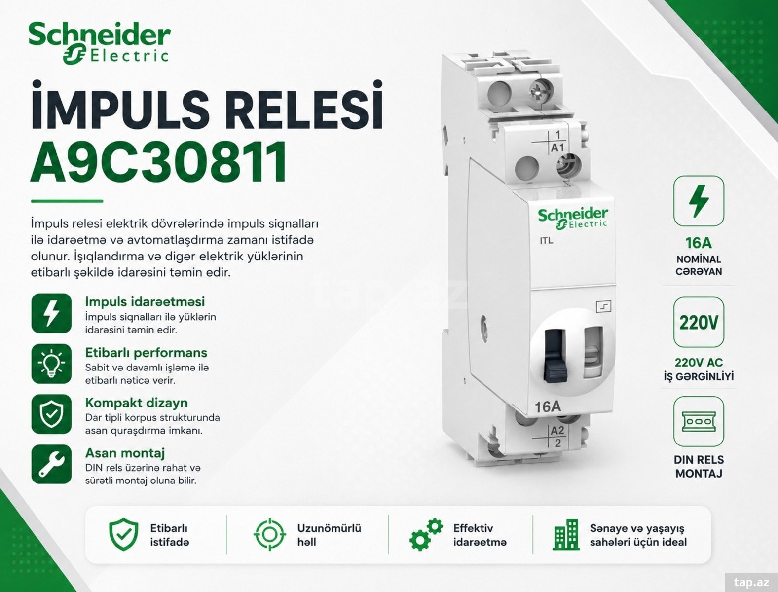 A9C30811 IMPULS RELESI 16A 220V SCHNEIDER