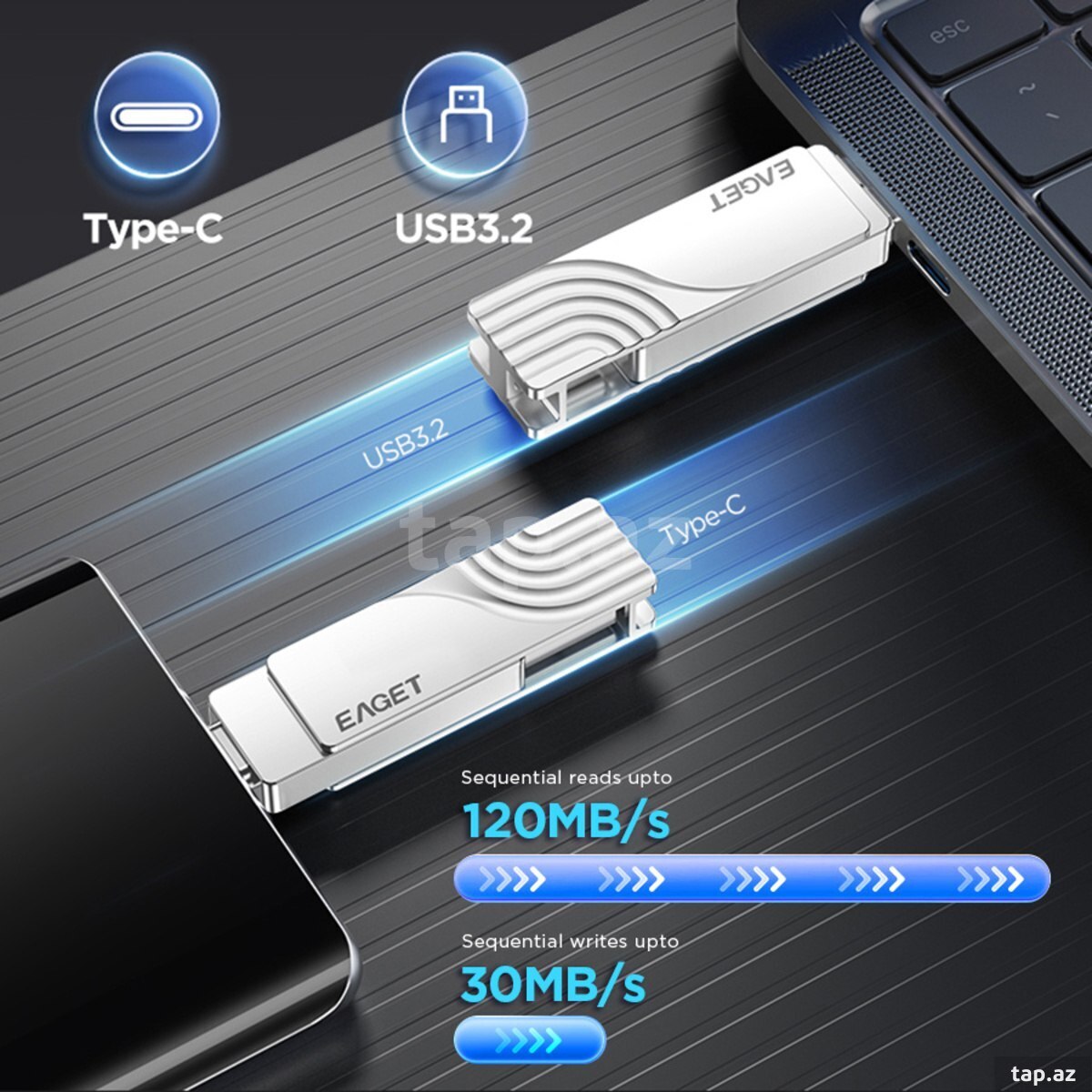 Flaş kart EAGET Type-c OTG USB 3.2 128GB (3)