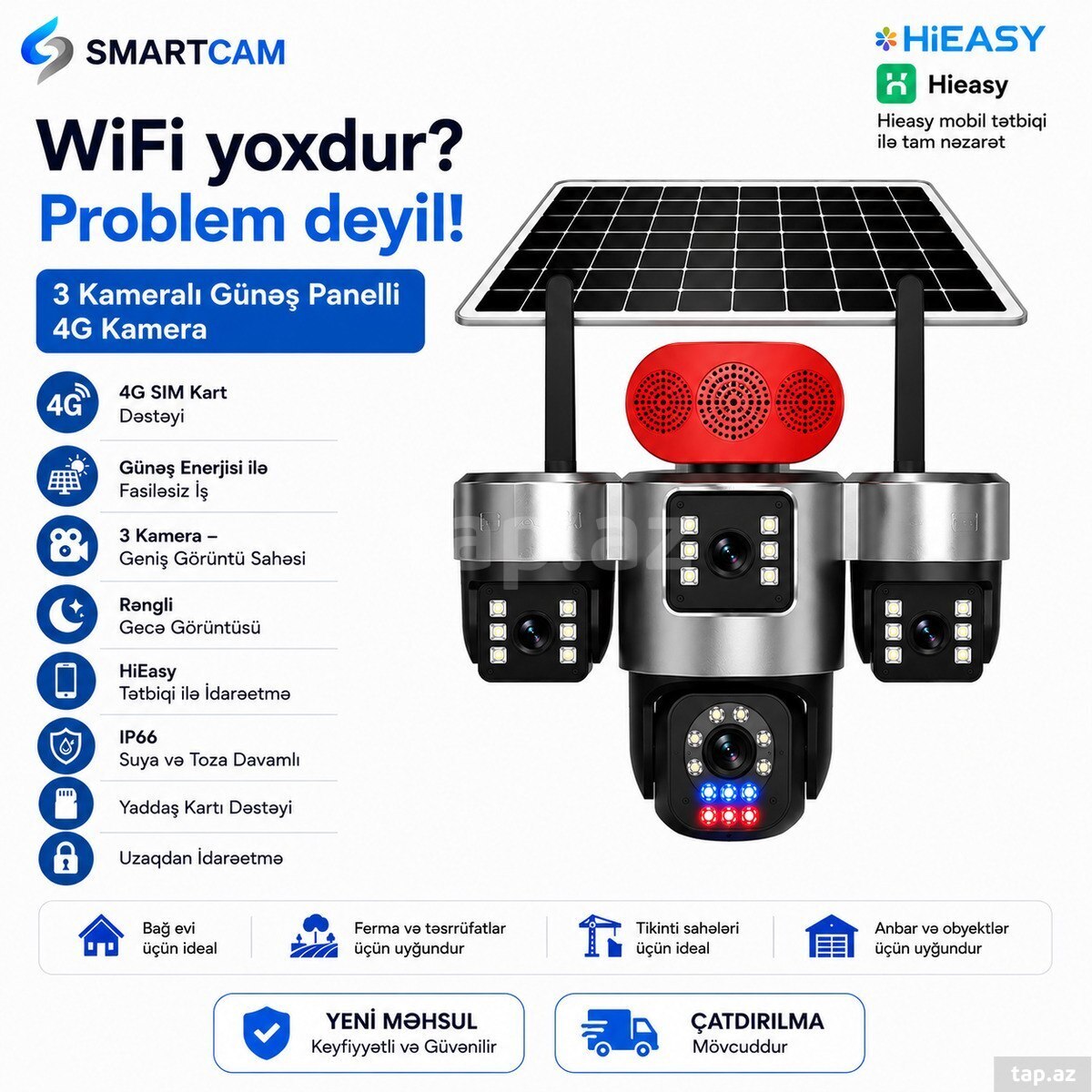 Smartcam Hieasy S13 | 3 Kameralı Günəş Panelli 4G Təhlükəsizlik Kamerası