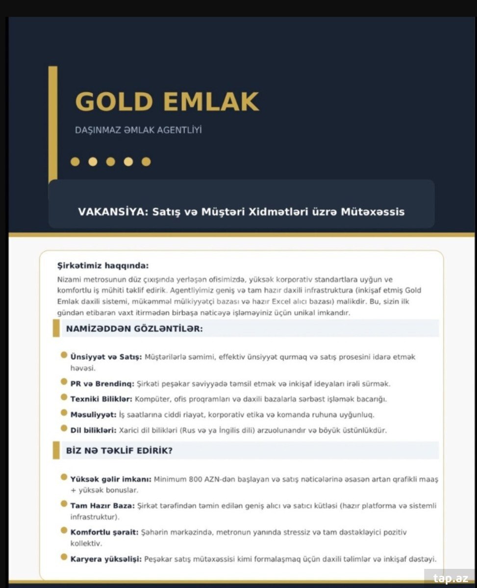 Daşınmaz əmlak agenti/ makler tələb olunur