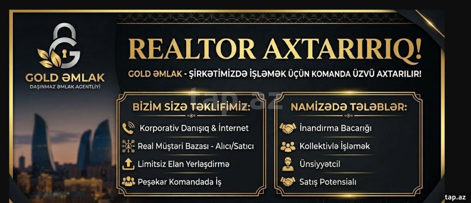 Daşınmaz əmlak agenti/ makler tələb olunur (2)