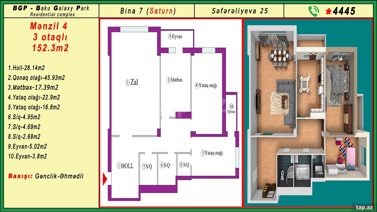 3-otaqlı yeni tikili, Dilarə Əliyeva küç., 153 m² (8)