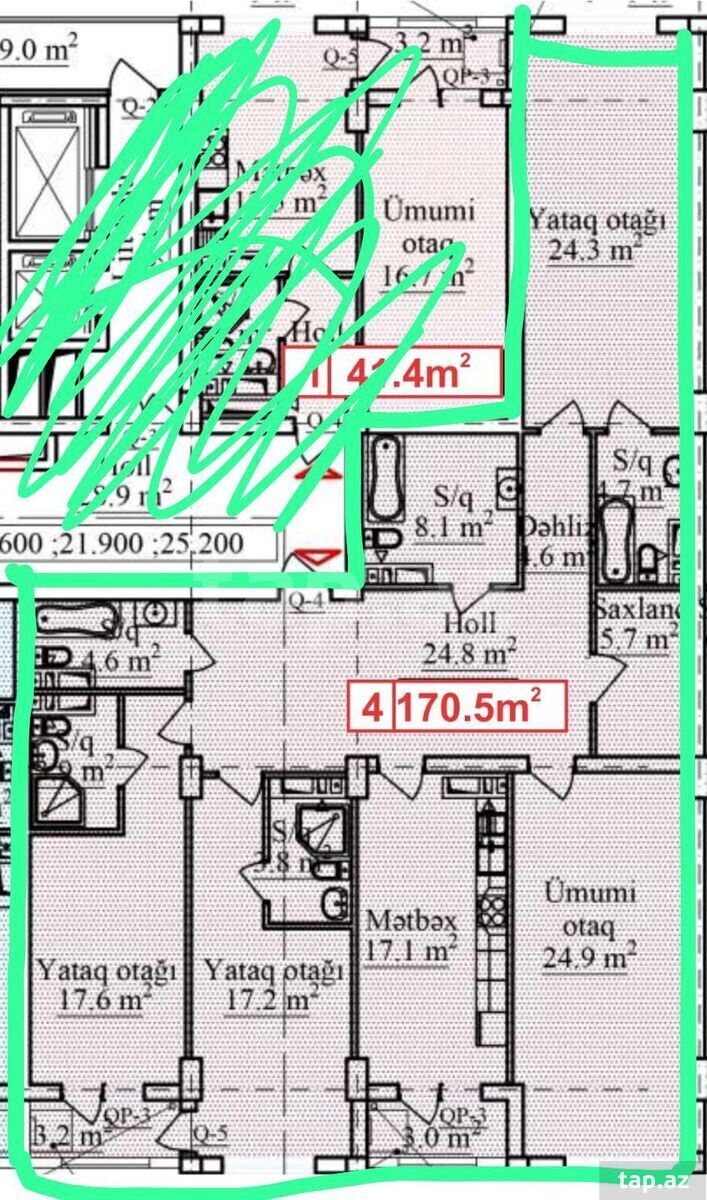 4-otaqlı yeni tikili, Nəsimi r., 170.5 m² (2)
