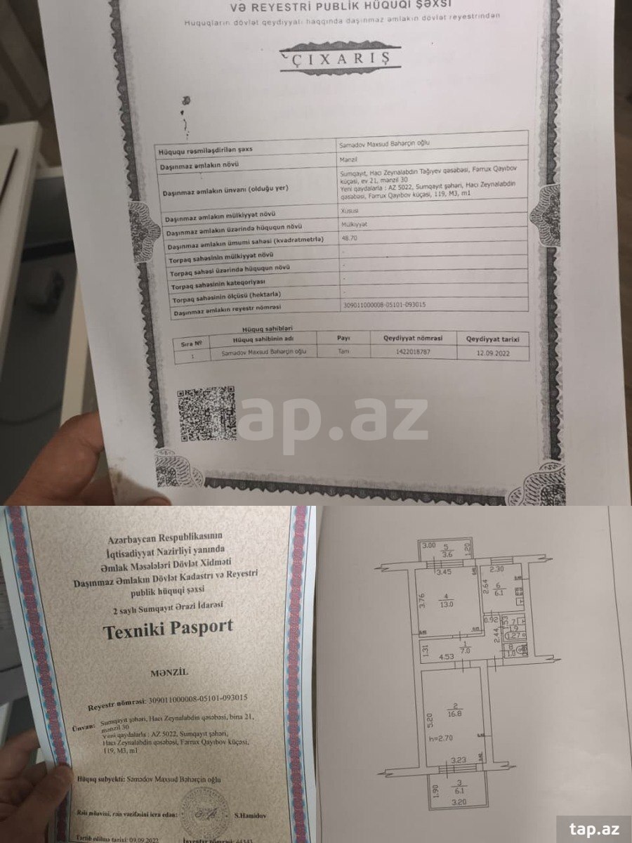 2-otaqlı mənzil, Hacı Zeynalabdin Tağıyev qəs., 50 m² (7)