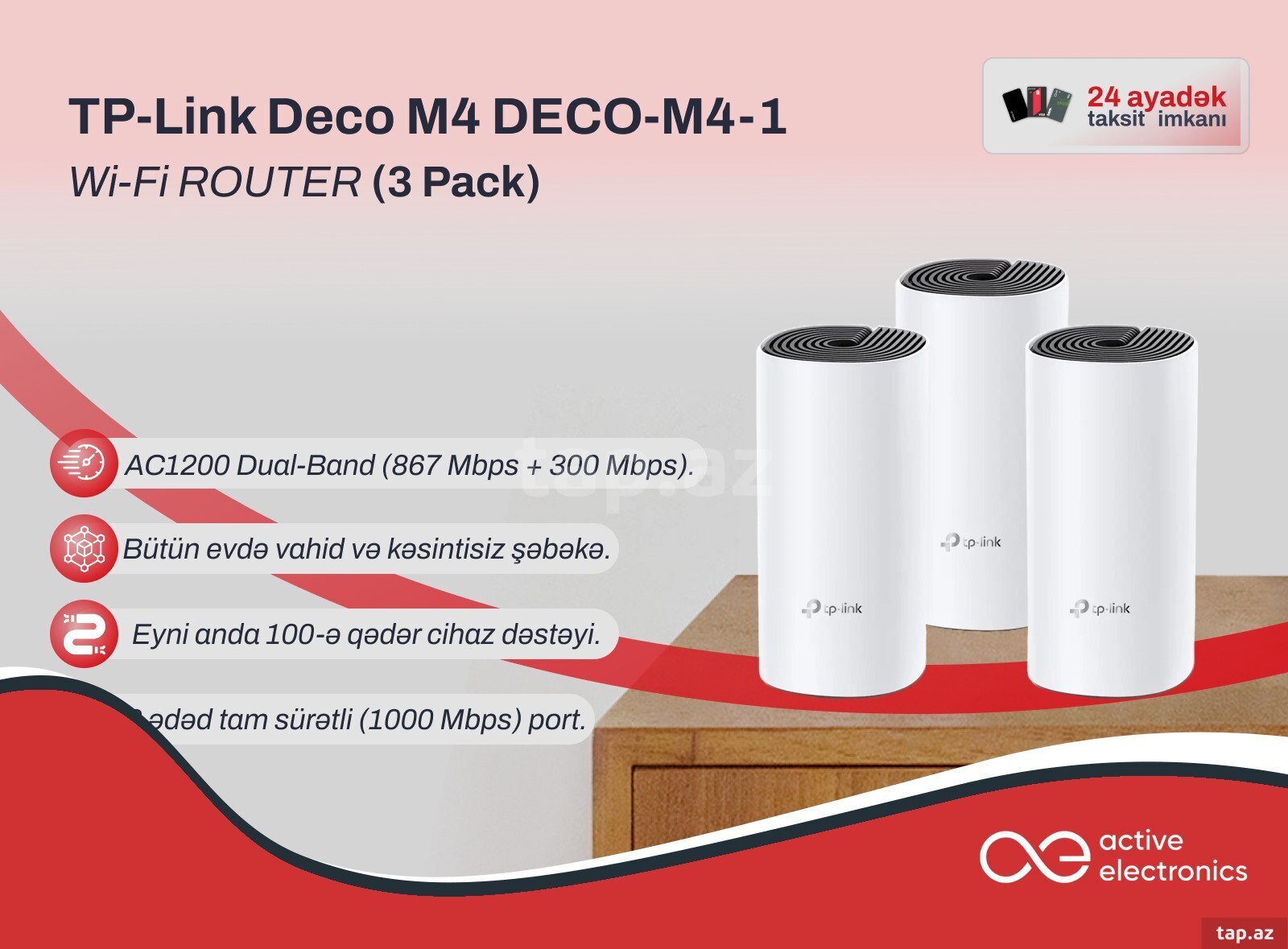 Mesh Wi-Fi Sistemi TP-Link Deco M4 3-Pack