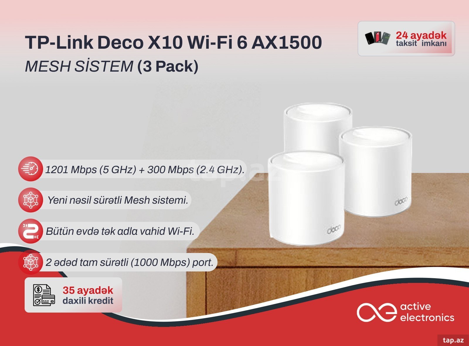 Mesh Wi-Fi Sistemi TP-Link Deco X10 AX1500 (3-Pack)