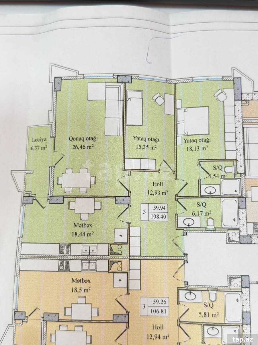 3-otaqlı yeni tikili, Sadıqcan küç., 108.4 m² (4)