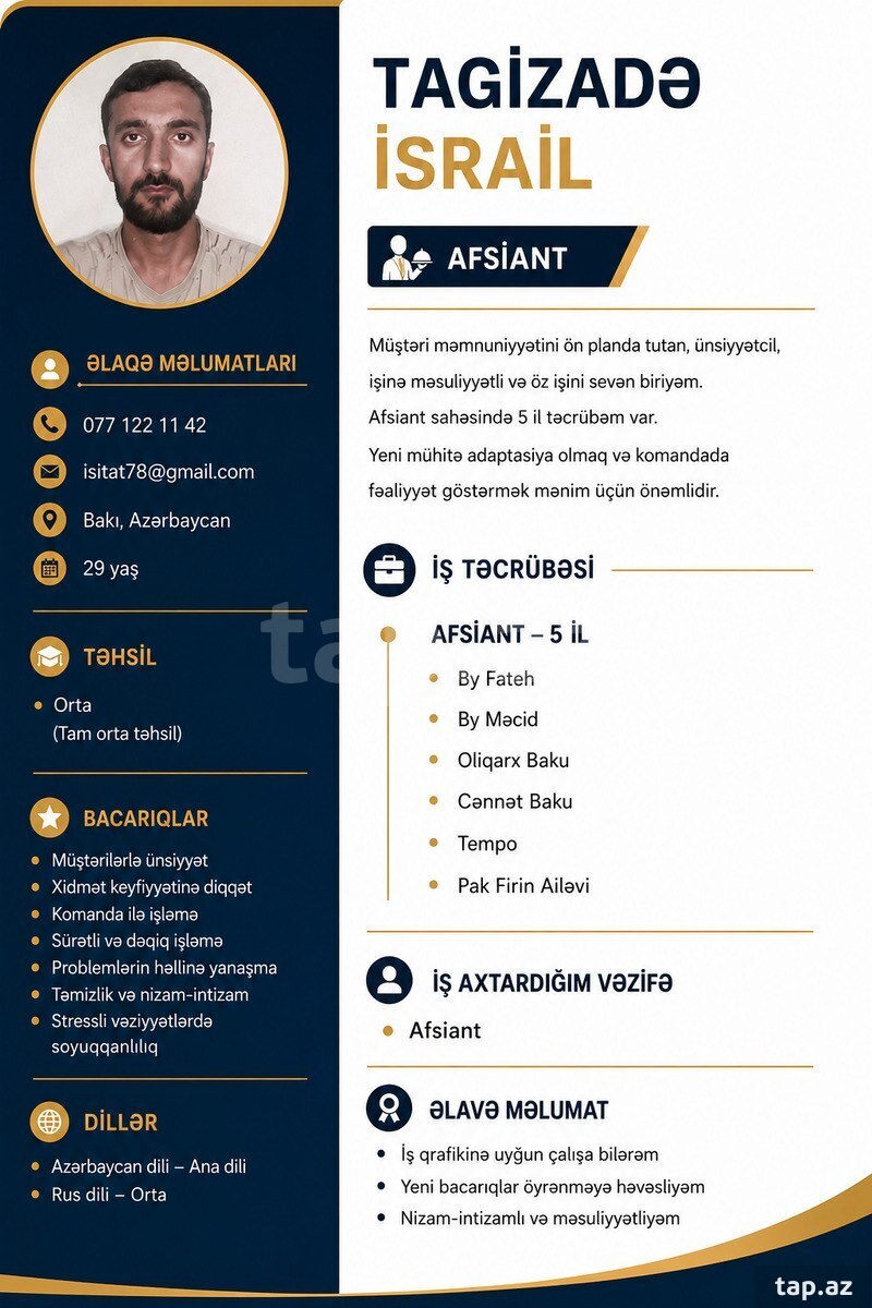 Ofisiant işi axtarıram
