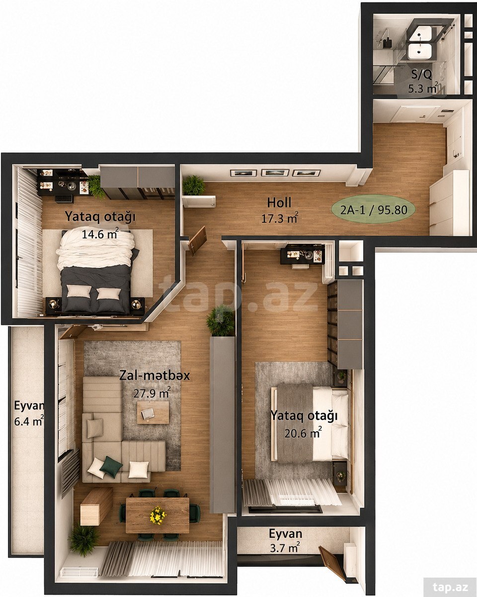 2-otaqlı yeni tikili, 20 Yanvar m., 95.8 m² (2)