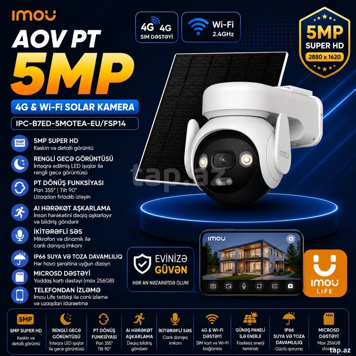 Günəş paneli 4G kamera 5mp Wi-Fi kamera