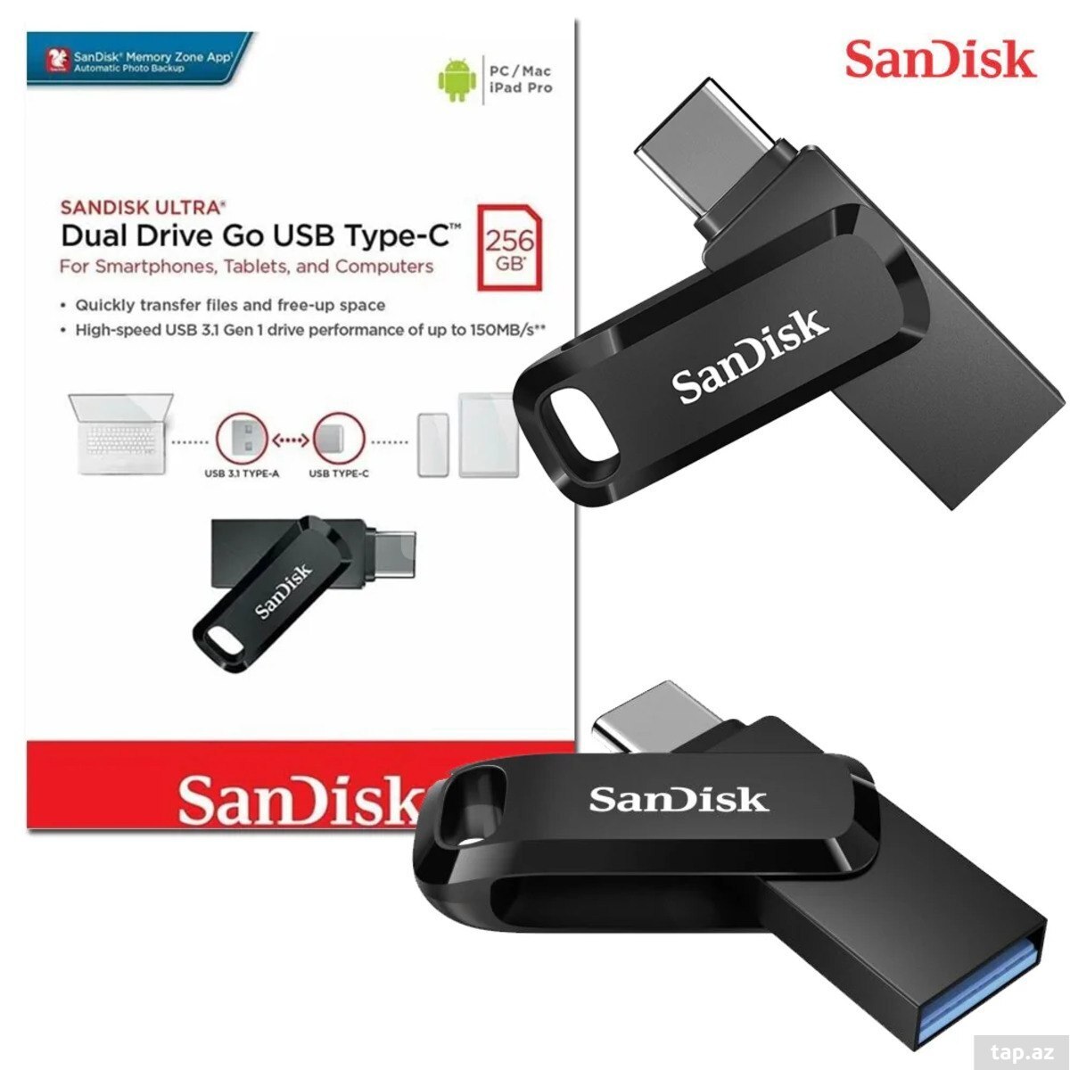 Flaş kart "SanDisk 256GB Ultra Dual Drive Go USB Type-C Flash"