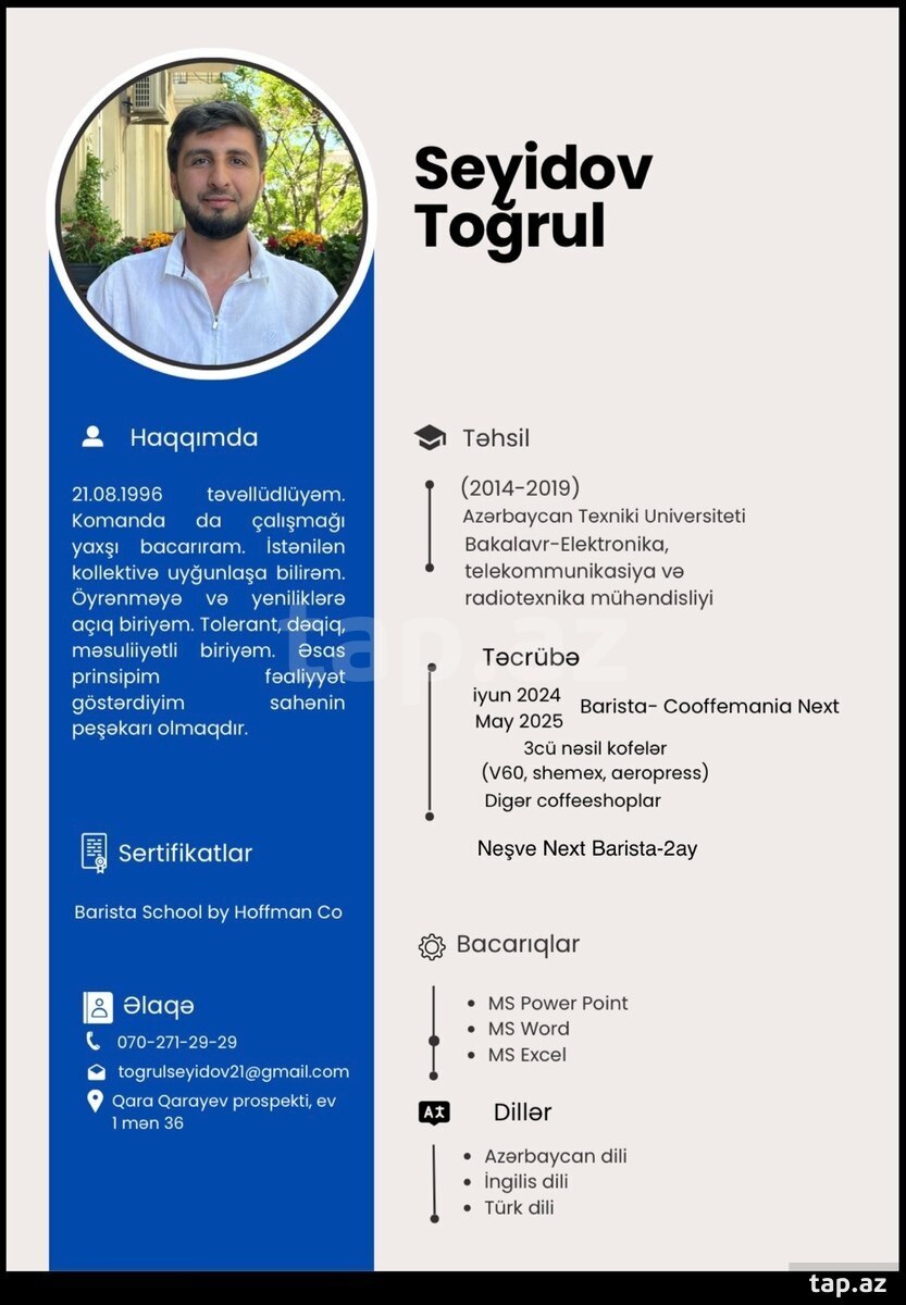 Barista işi axtarıram