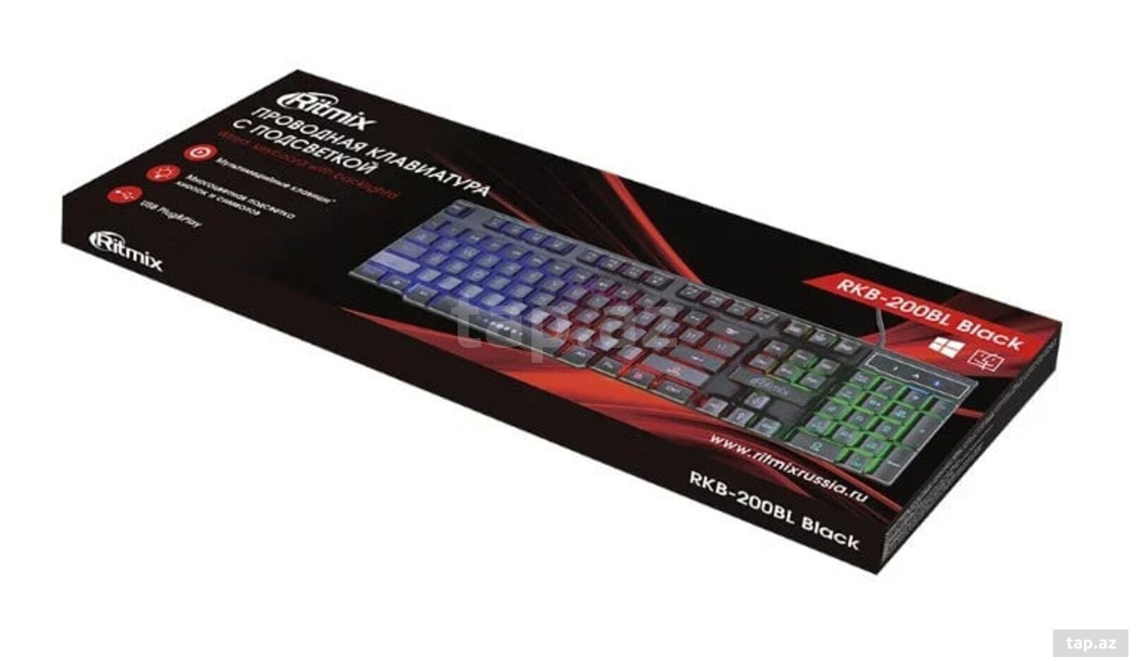 Ritmix RKB-200BL Black USB RGB Keyboard — 1