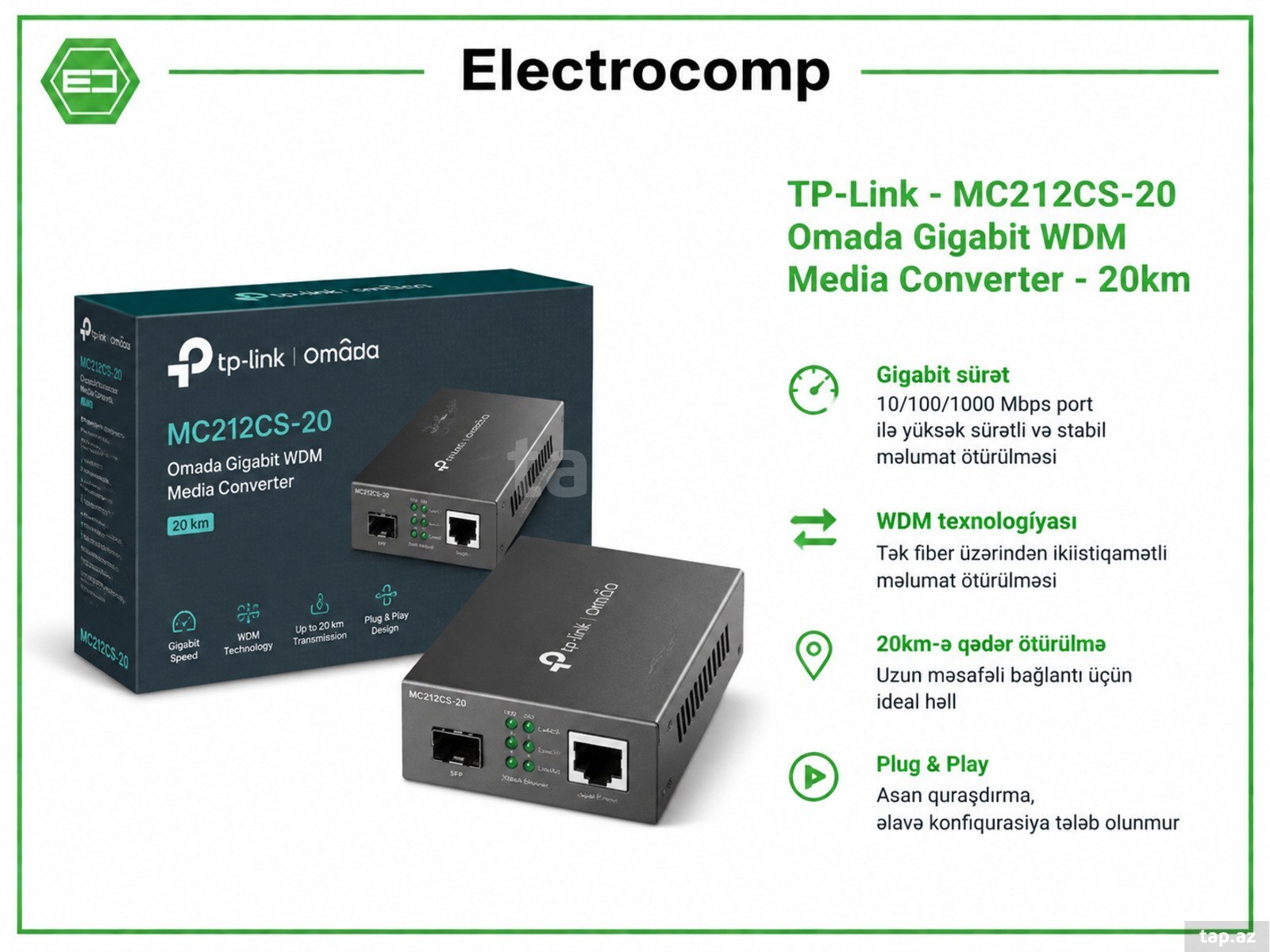 TP-Link MC212CS-20 Omada Gigabit WDM Media Converter – 20km