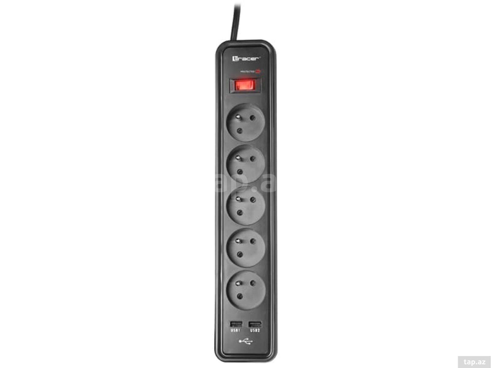 Surge protector TRACER Mobile ready 1.5 m Black (5 outlets + 2USB 2.1A) 45418 — 1