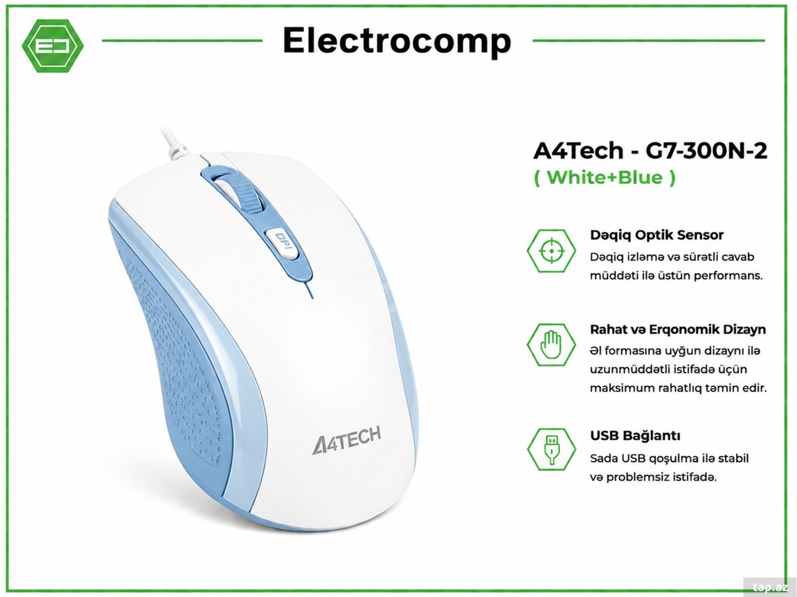Mouse A4Tech G7-300N-2 (White + Blue)