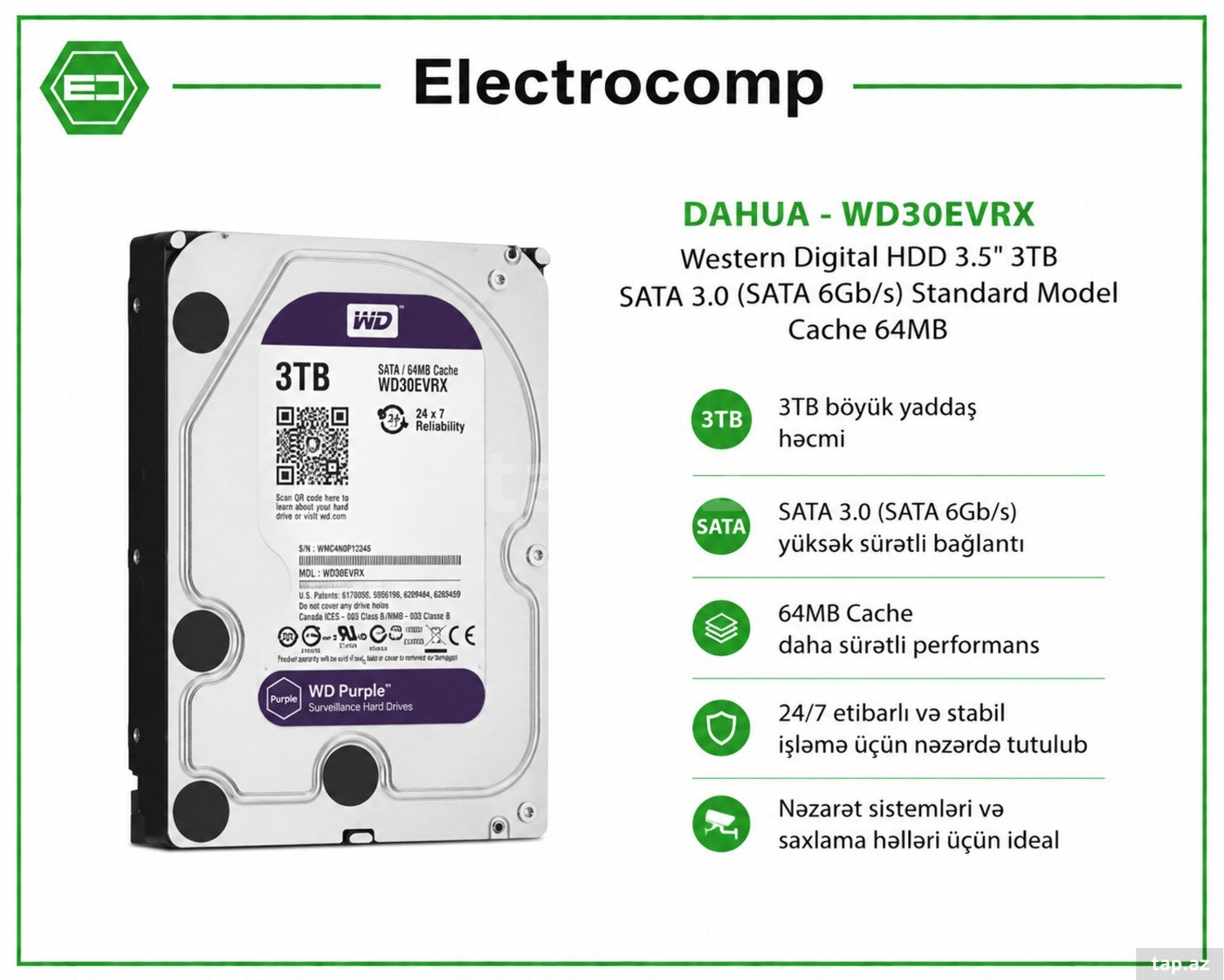 DAHUA - WD30EVRX Western Digital HDD 3.5" 3TB