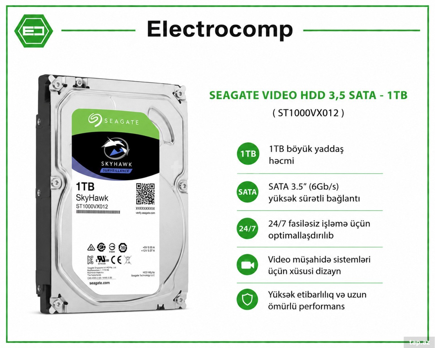SEAGATE VIDEO HDD 3.5" SATA – 1TB (ST1000VX012)