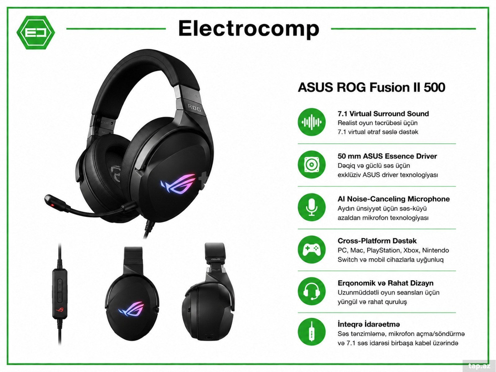 Qulaqlıq ASUS ROG Fusion II 500 Gaming Headset