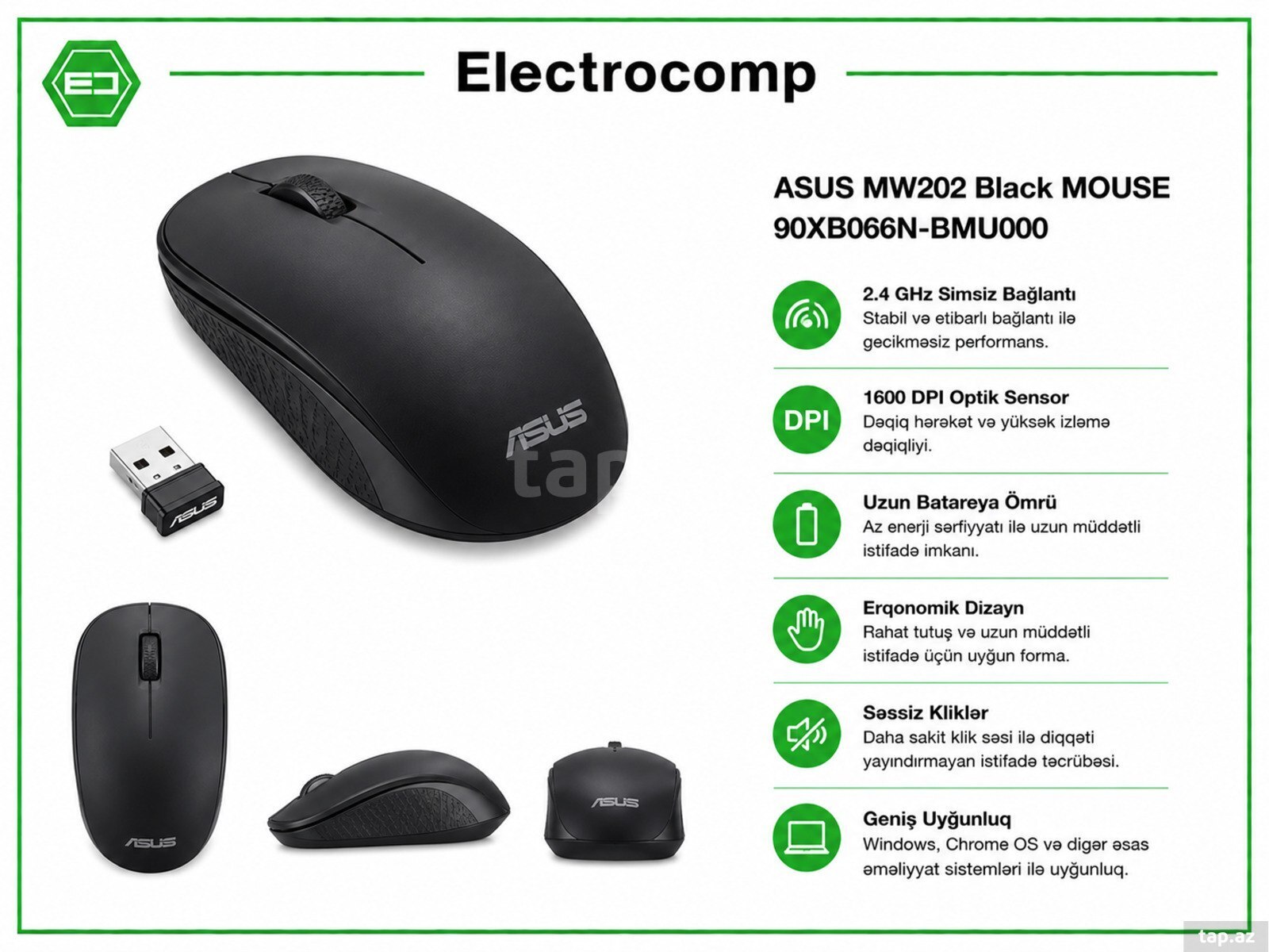 ASUS MW202 Black Mouse 90XB066N-BMU000