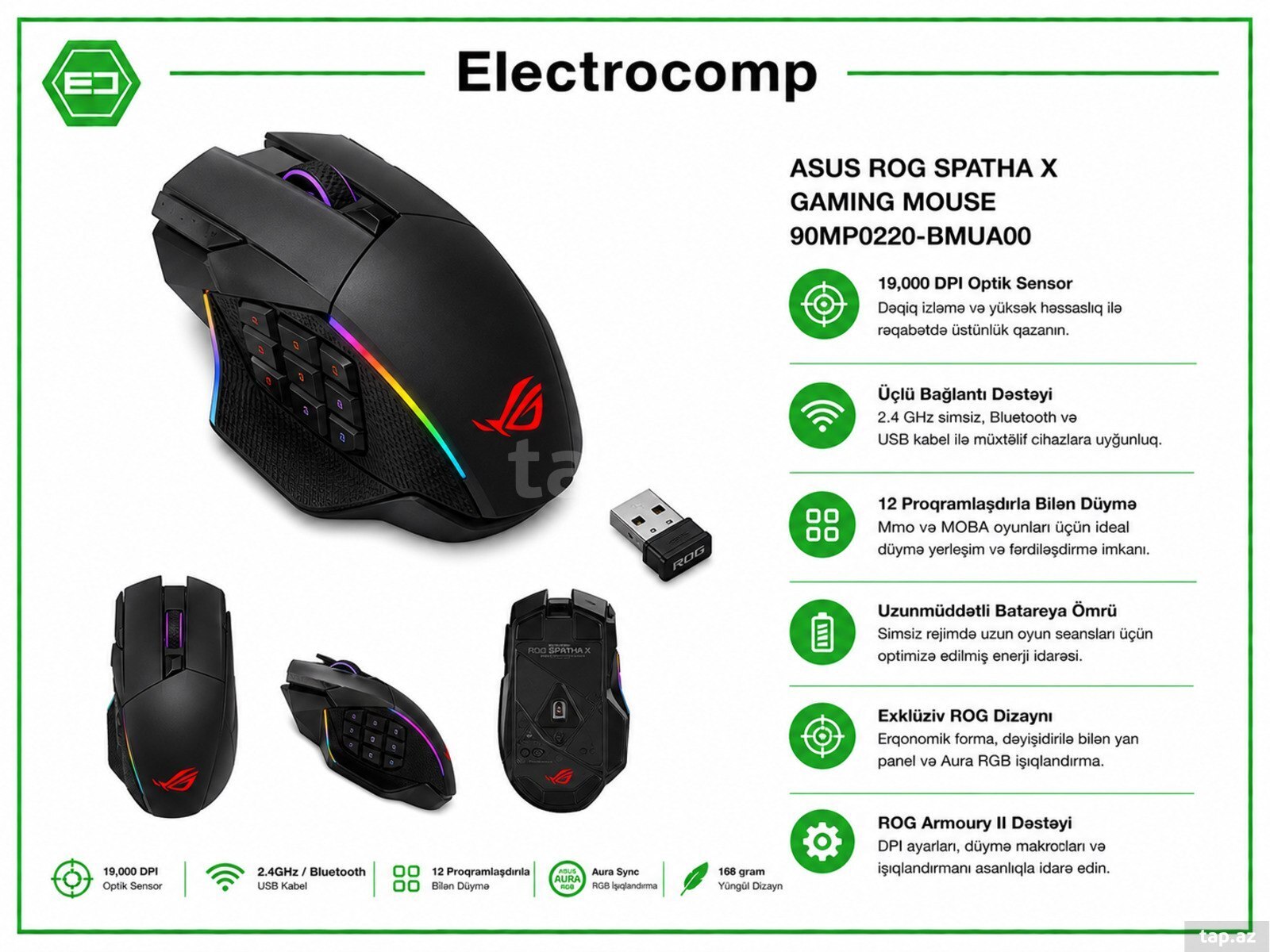 ASUS ROG Spatha X Gaming Mouse 90MP0220-BMUA00