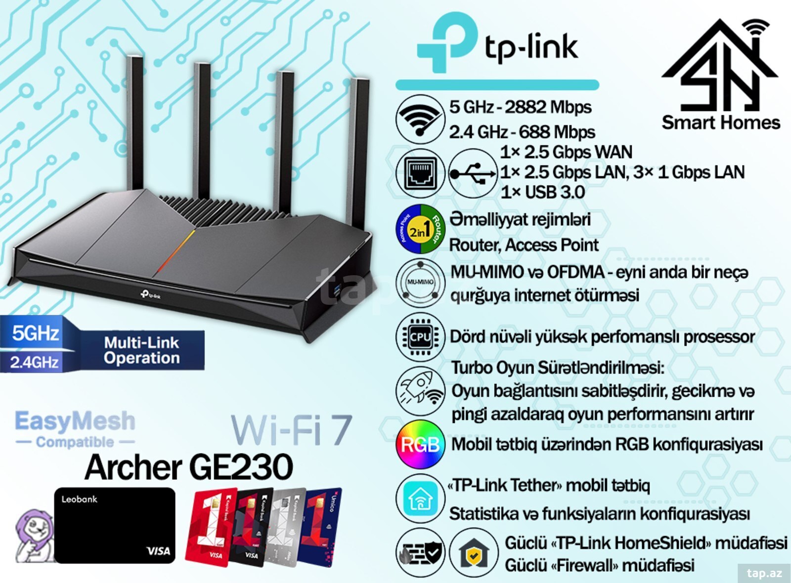 TP-Link BE3600 Dual-Band Wi-Fi7 Gaming Router Archer GE230