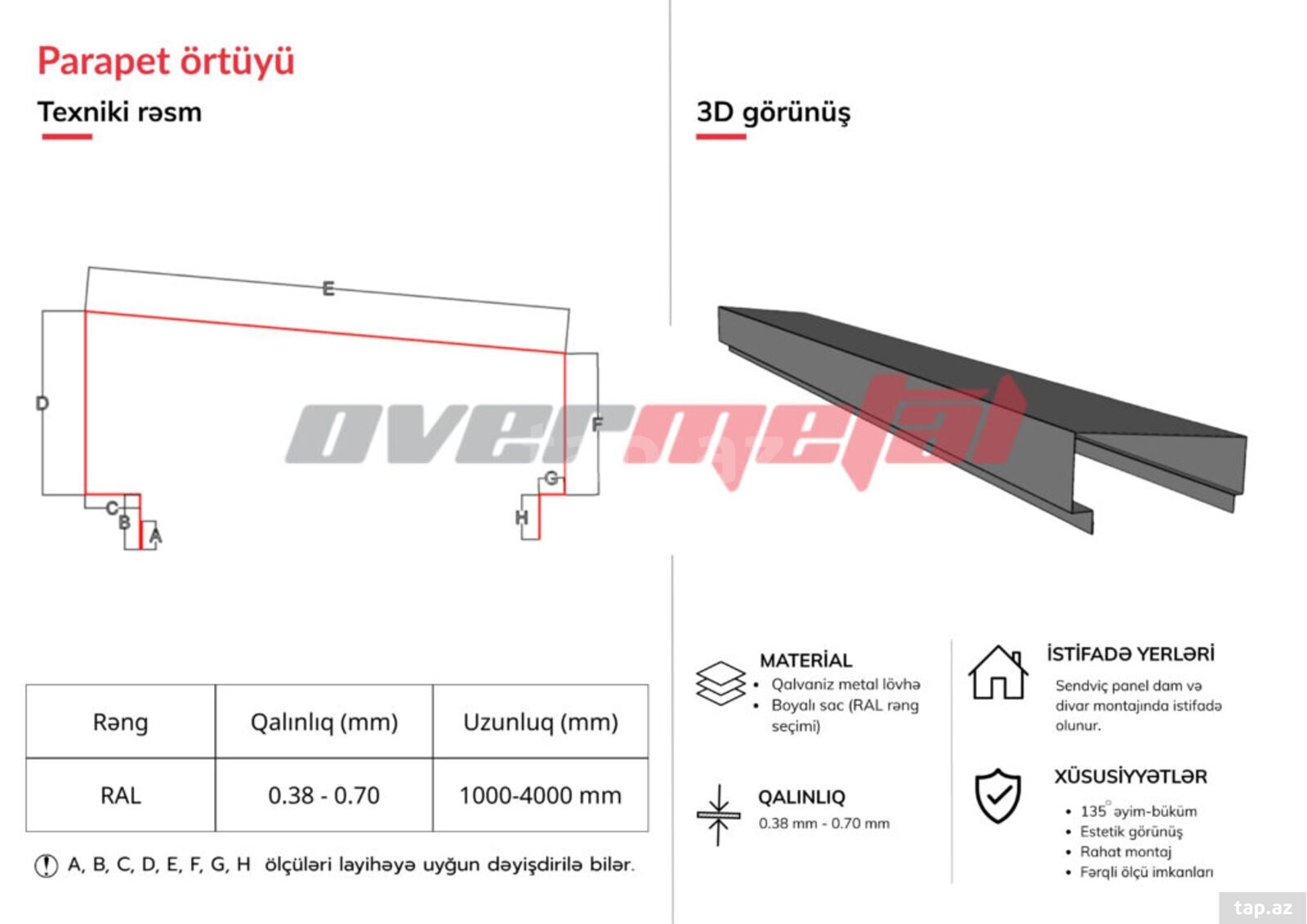 Metal list aksesuarlar (Parapet örtüyü)