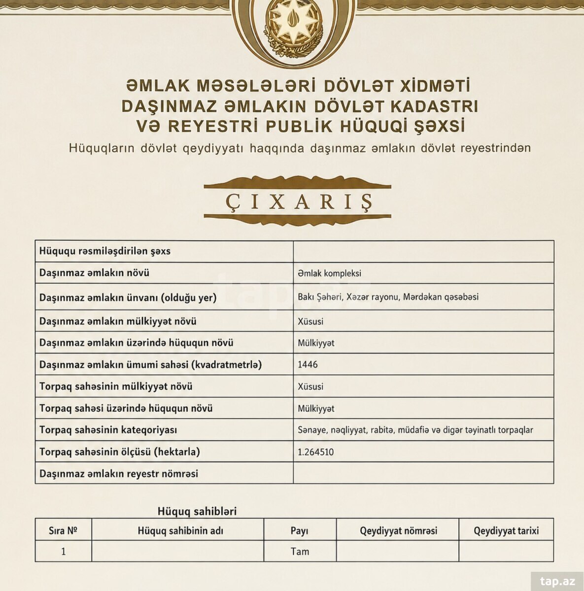 126 sot torpaq sahəsi, Mərdəkan qəs.