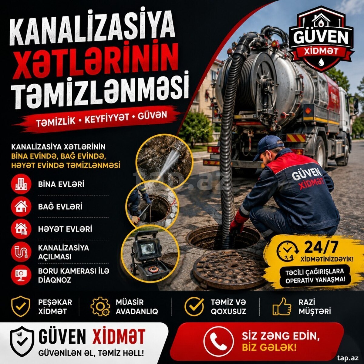 Kanalizasiya sistemlərinin yuyulması, təmizləməsi