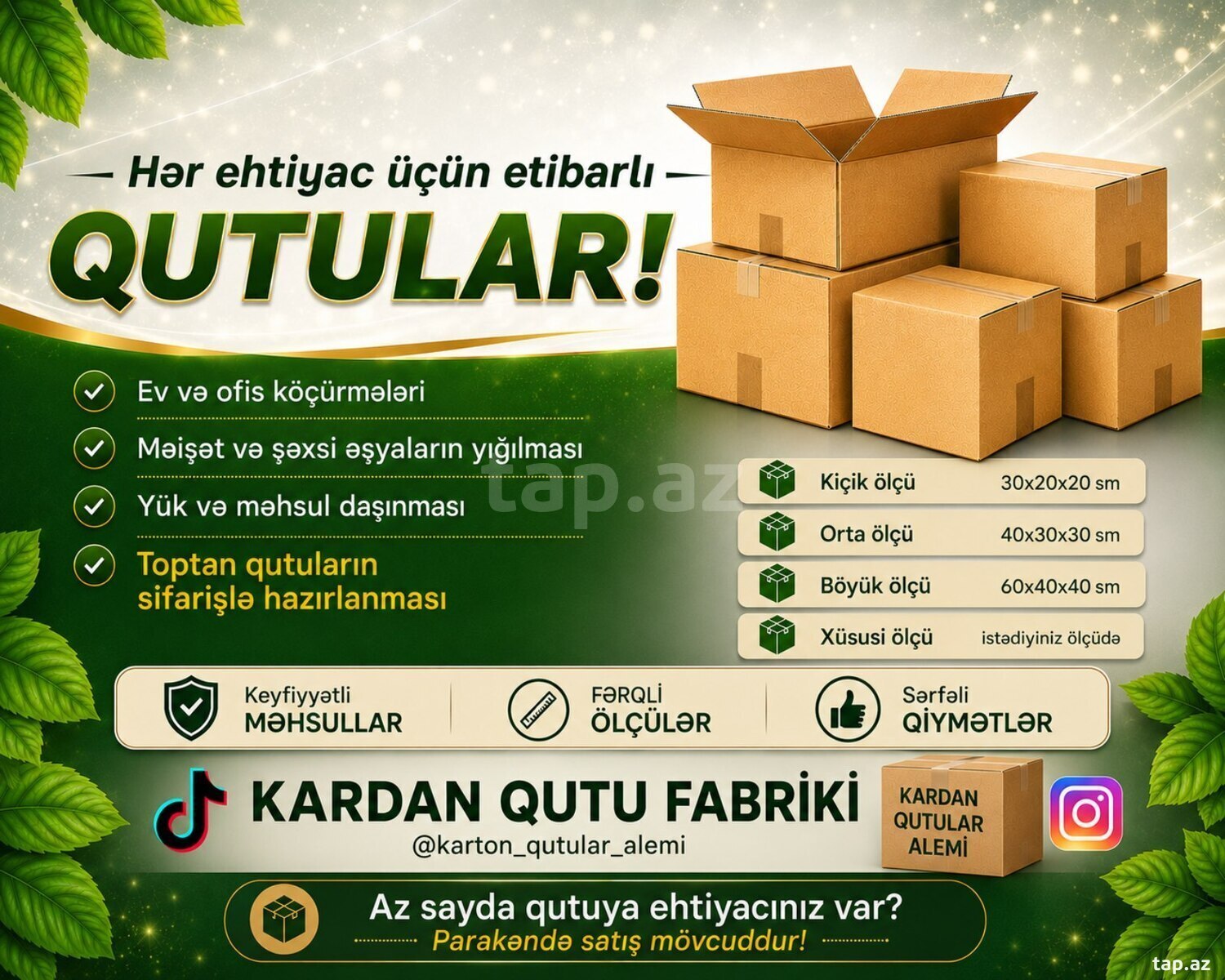 Karton qutuların sifarişi