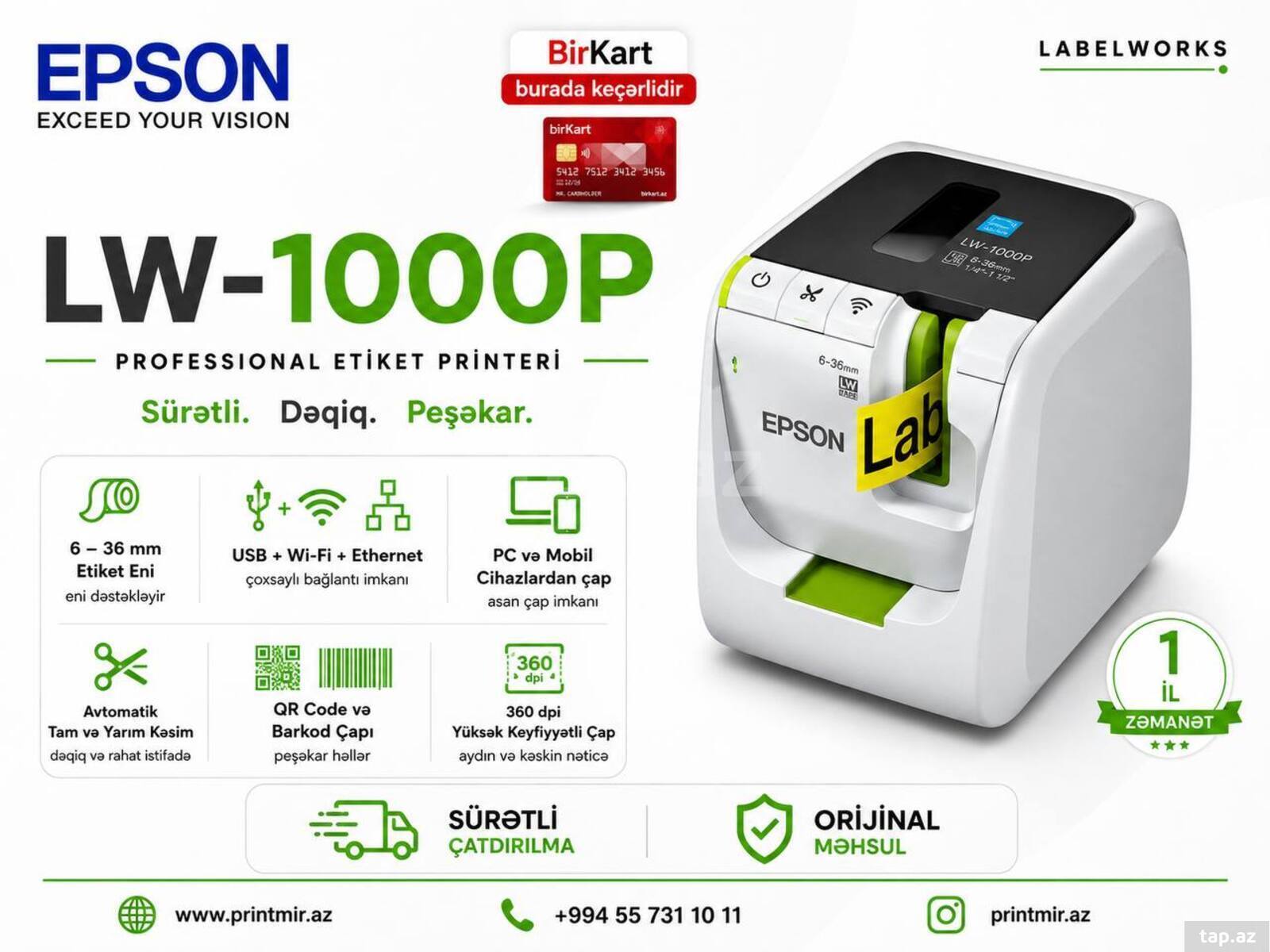 Etiket printeri "Epson LW1000P LabelWorks 220v & 240v"