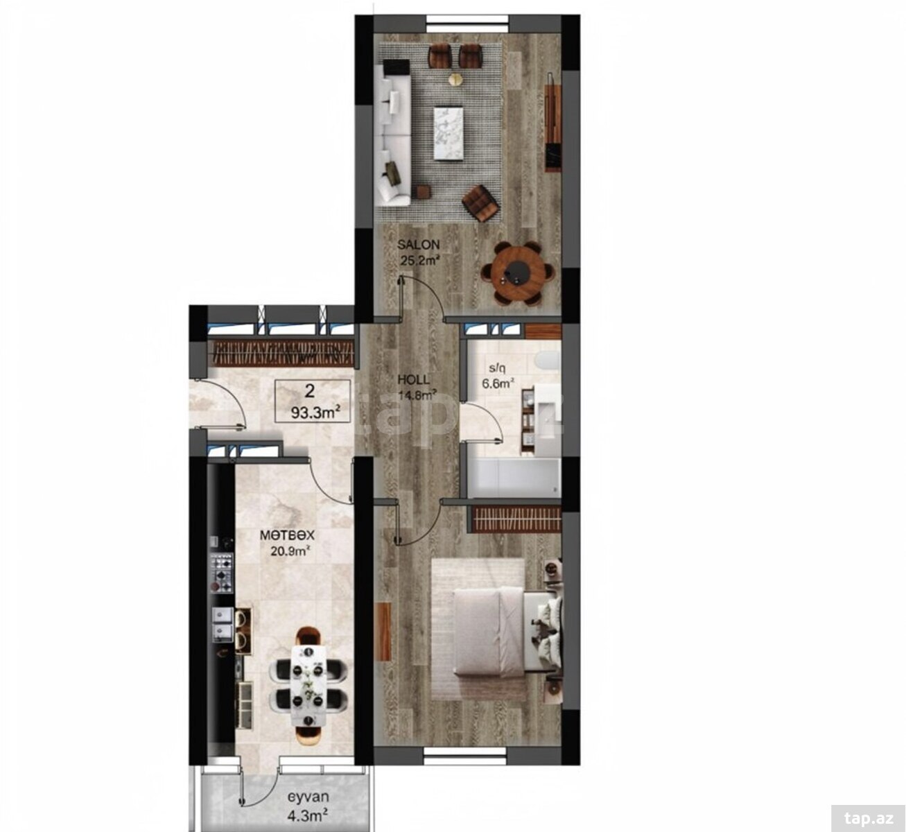 2-otaqlı yeni tikili, Babək pr., 101 m²