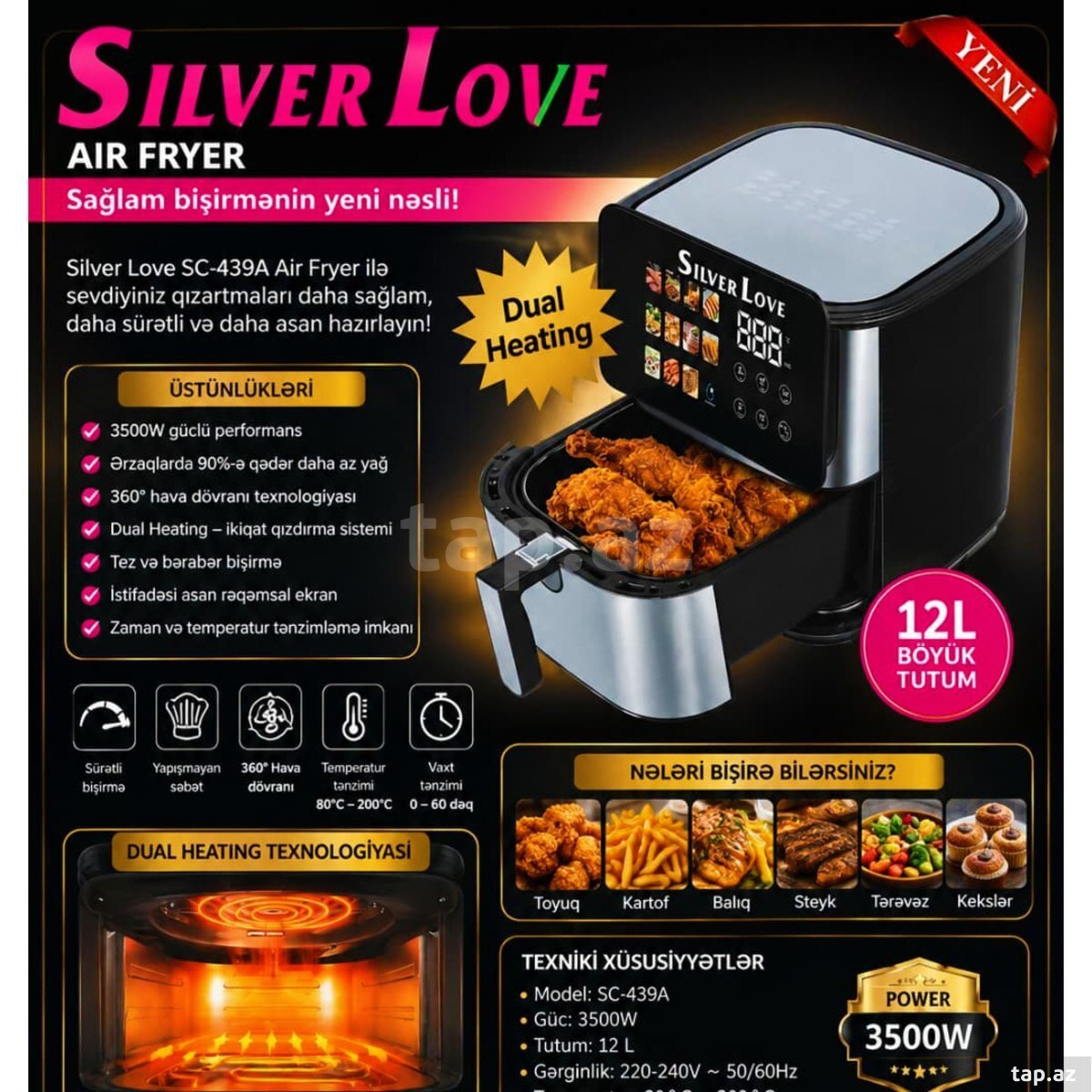 Airfryer Aerofritür Silver Love SC-439A