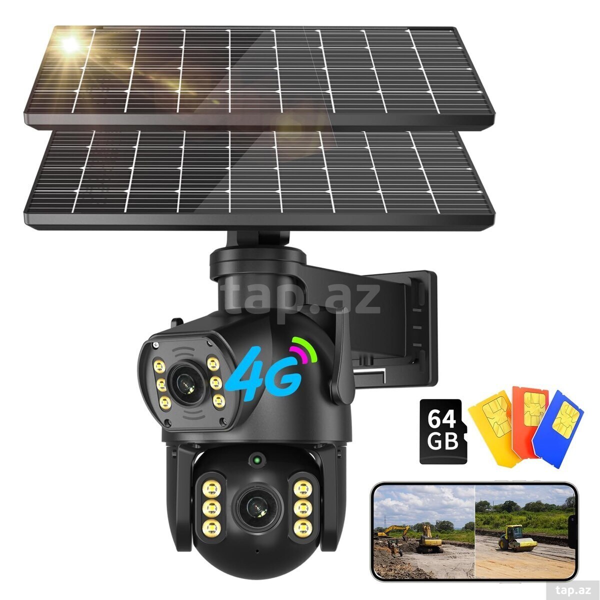 2 kamera günəṣ paneli sim kartli 8mp/4k