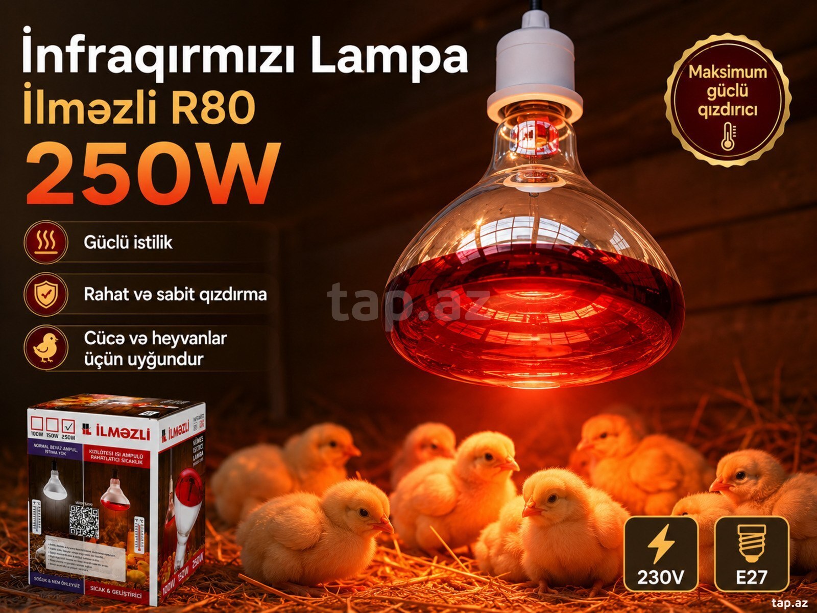 İnfraqırmızı Lampa 250W İlməzli R80 – Maksimum Güclü Qızdırıcı (Yeni)