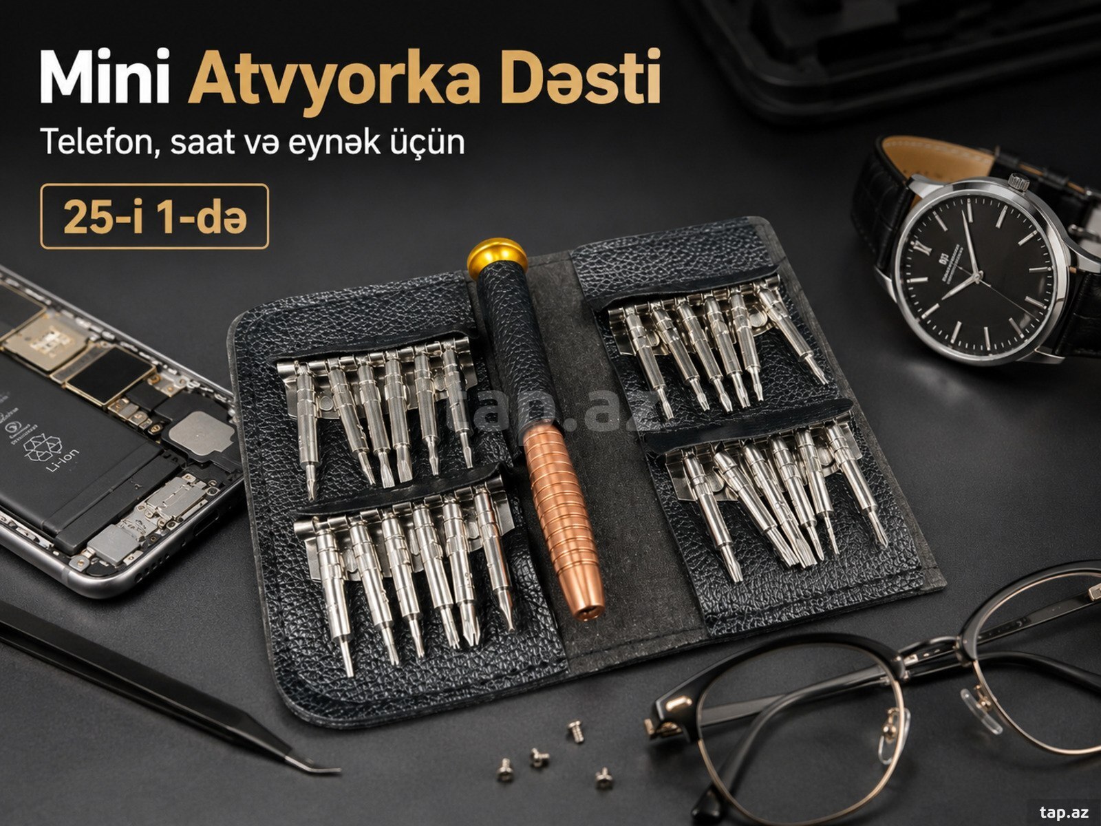 Mini Atvyorka Dəsti 25-i 1-də – Telefon, Saat və Eynək üçün Cib Naboru (Yeni)