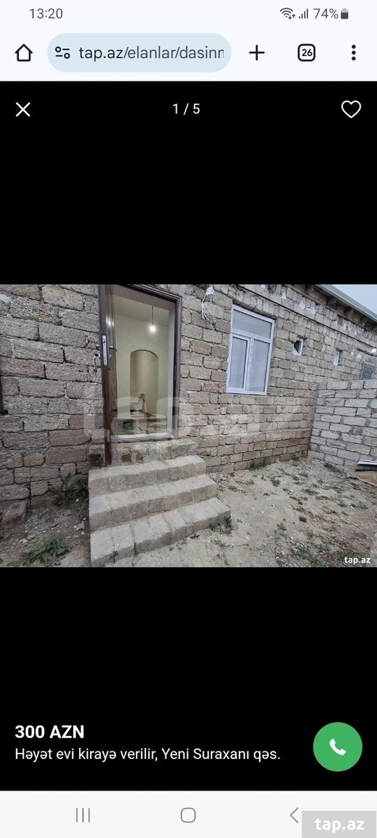 Həyət evi kirayə verilir, Yeni Suraxanı qəs.