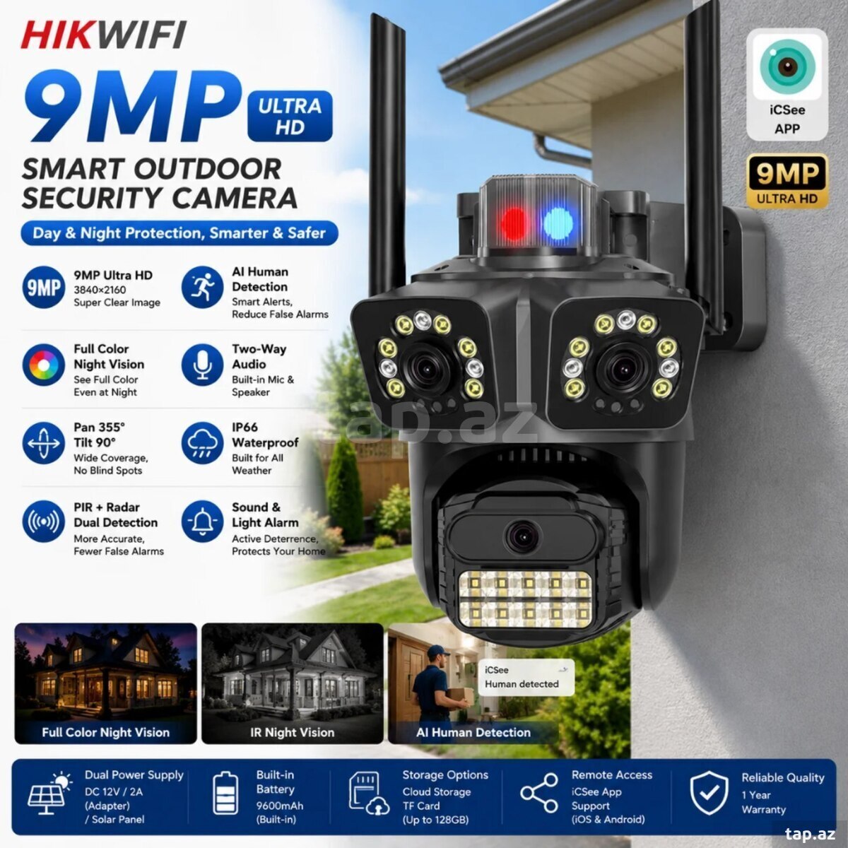 3 kamera Wi-Fi simsiz ptz 360° 12mp/4k