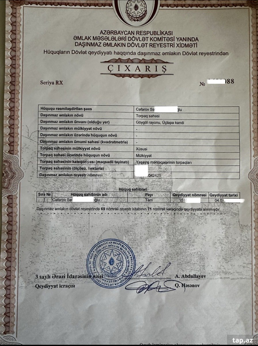 31 sot torpaq sahəsi, Gəncə ş.