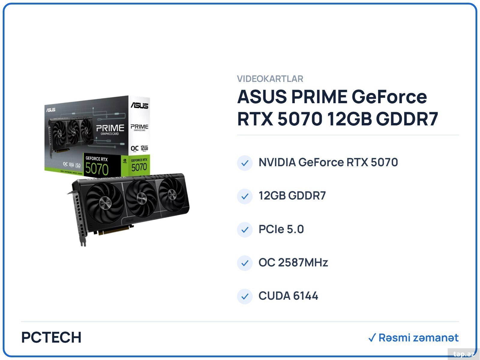 ASUS PRIME GeForce RTX 5070 12GB GDDR7 OC Edition (PRIME-RTX5070-O12G)