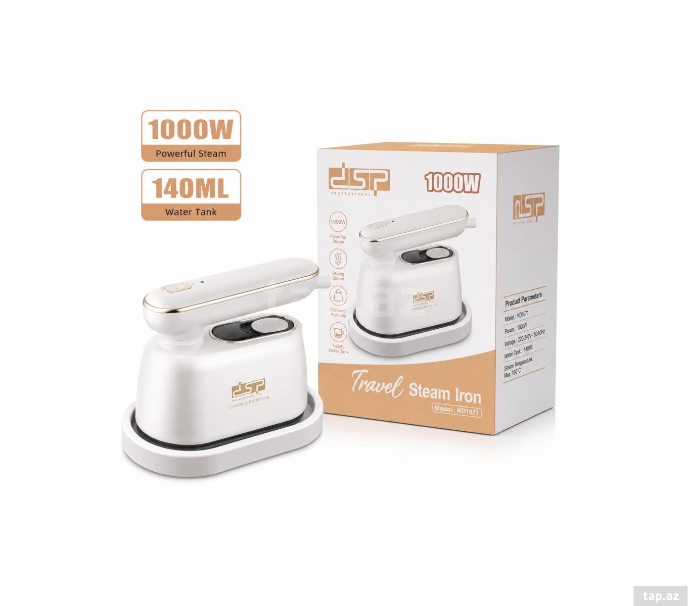 Səyahət buxarlı ütüsü DSP KD-1159 — 1000 W, 140 ml — 1