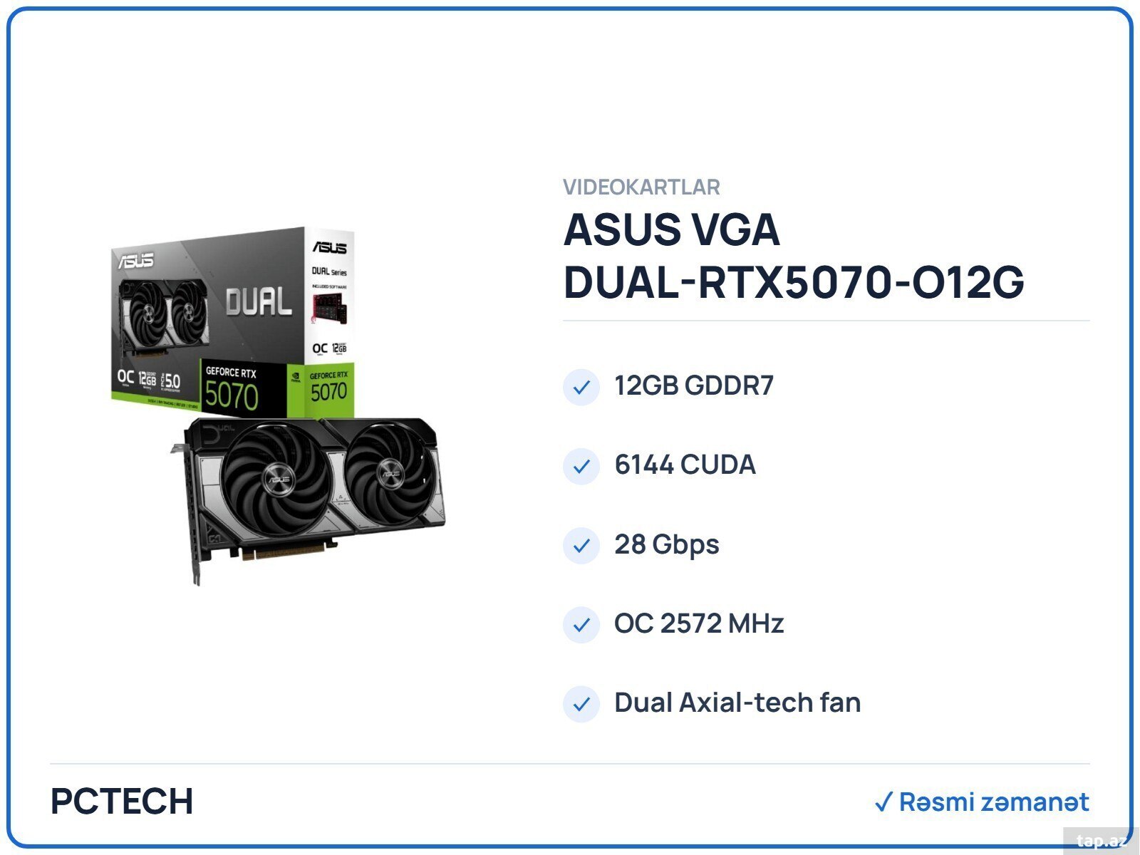ASUS VGA DUAL-RTX5070-O12G (90YV0M17-M0NA00)