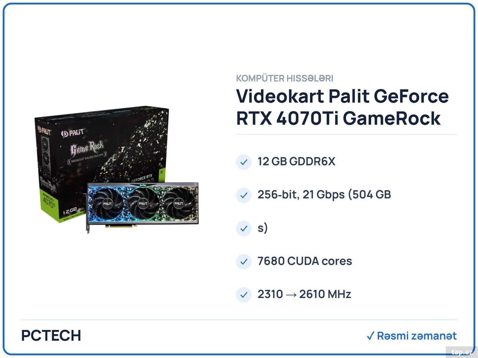 Video kart Palit GeForce RTX 4070Ti GameRock (NED407T019K9-1045G)